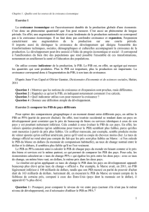 Exercice 1 La croissance économique est l`accroissement durable