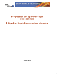 Progression des apprentissages au secondaire Intégration