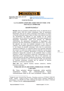 141 LA CLASSIFICATION DES ADJECTIFS EN TURC: UNE