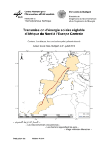 Transmission d`énergie solaire réglable d`Afrique du Nord à l`Europe