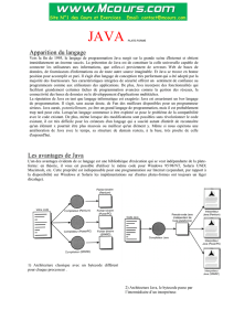 Les avantages de Java Apparition du langage