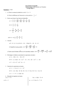 Exercice 1 : /10,5 c/ Ecrire sous la forme a où a et b sont deux