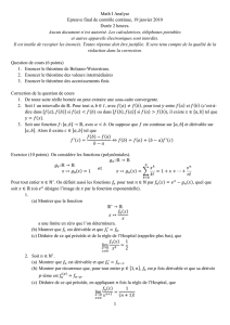 Math I Analyse Epreuve final de contrôle continue, 19 janvier 2010