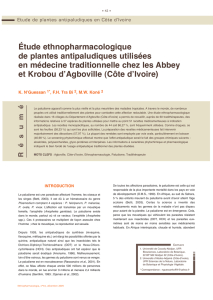 Étude ethnopharmacologique de plantes antipaludiques utilisées en