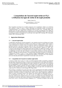 L`acquisition de l`accord sujet-verbe en FL2 : L\`influence du type de