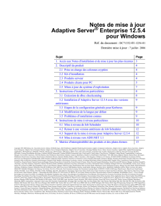 Notes de mise à jour Adaptive Server Enterprise