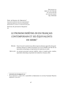 le pronom indéfini on en français contemporain et ses - CEON-a