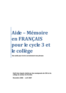 Aide – Mémoire en FRANÇAIS pour le cycle 3 et le collège