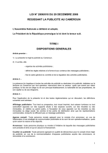 Loi N° 2006/018 du 29 Décembre 2006 régissant la publicité au