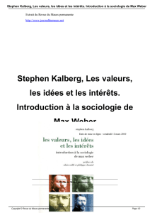 Stephen Kalberg, Les valeurs, les idées et les intérêts. Introduction à