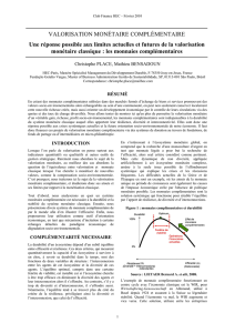 VALORISATION MONÉTAIRE COMPLÉMENTAIRE Une réponse