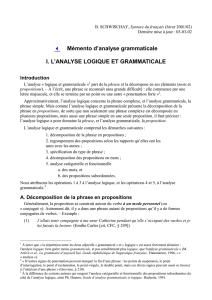 Mémento d`analyse grammaticale I. L`ANALYSE LOGIQUE ET