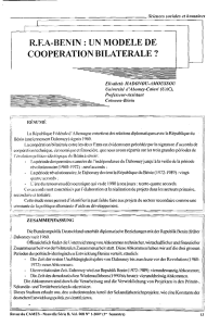 RFA-BENIN : un modèle de coopération bilatérale