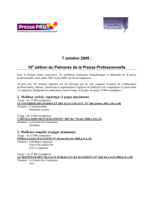 7 octobre 2008 : 10 édition du Palmarès de la Presse Professionnelle