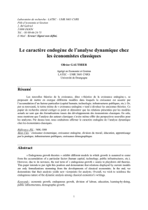 Le caractère endogène de l`analyse dynamique chez les