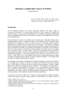 Monnaie et capital dans l`&oelig;uvre de Walras