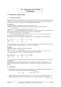 VIII. Applications de la dérivée Modélisation 1. Problèmes d