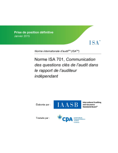 Norme ISA 701, Communication des questions clés de l`audit dans