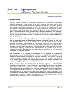 PHI-7701 Sujets spéciaux L`éthique et l`épreuve des faits