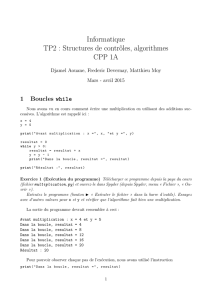 Informatique TP2 : Structures de contrôles, algorithmes