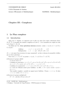 Chapitre III : Complexes 1 Le Plan complexe