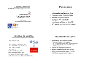 Langage Java Plan du cours Historique du