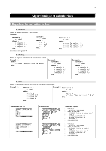 Algorithmique et calculatrices