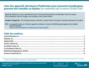 Liste des appareils élévateurs d`habitation pour personnes