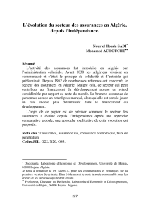 L`évolution du secteur des assurances en Algérie, depuis