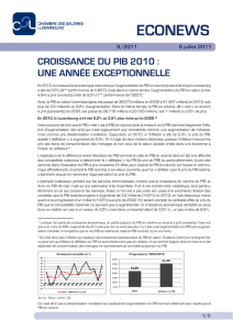 Croissance du PIB 2010: une année exceptionnelle