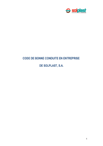 CODE DE BONNE CONDUITE EN ENTREPRISE DE SOLPLAST, S.A.