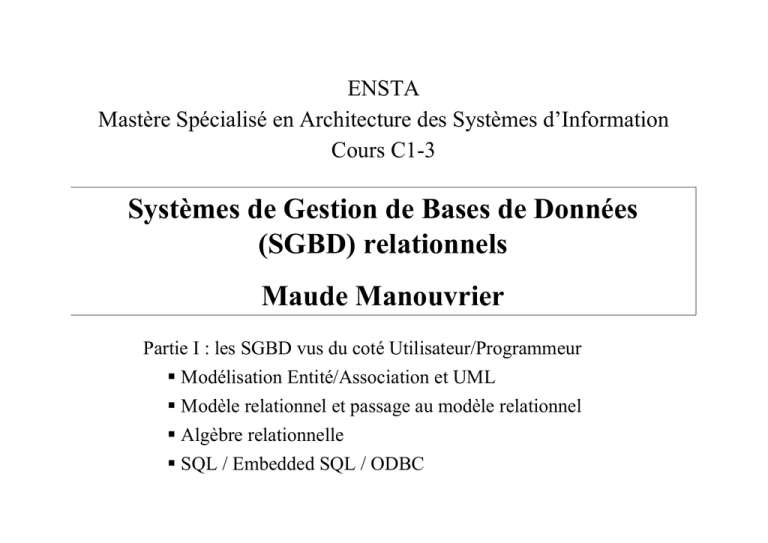 Systèmes De Gestion De Bases De Données Sgbd