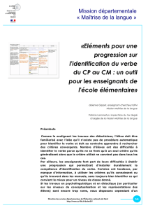 «Eléments pour une progression sur l`identification du verbe du CP