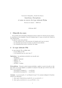 Assertions, Exceptions et mise en œuvre du type abstrait Pile