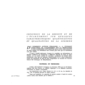 INFLUENCE DE LA DENSITÉ ET DE L`ÉCARTEMENT SUR