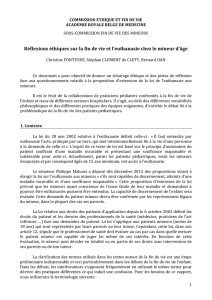 Réflexions éthiques sur la fin de vie et l`euthanasie chez le mineur d