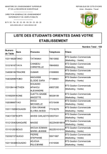 liste des etudiants orientes dans votre etablissement