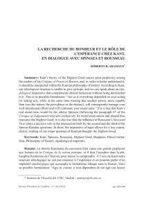 la recherche du bonheur et le rôle de l`espérance chez kant, en