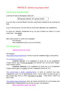 PARTIE II: Syntaxe du groupe verbal