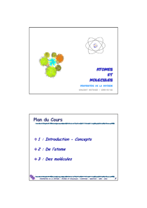 ATOMES et MOLECULES Plan du Cours