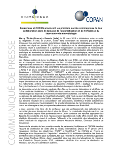 bioMérieux et COPAN annoncent les premiers succès commerciaux