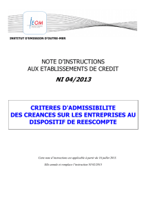 NIEC n°04-2013 - Critères d`admissibilité des créances sur