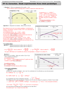 TP12. Correction. Étude expérimentale d`une chute parabolique
