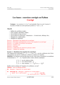 Les bases : exercices corrigés en Python Corrigé