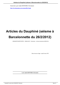 Articles du Dauphiné (séisme à Barcelonnette du 26/2/2012)