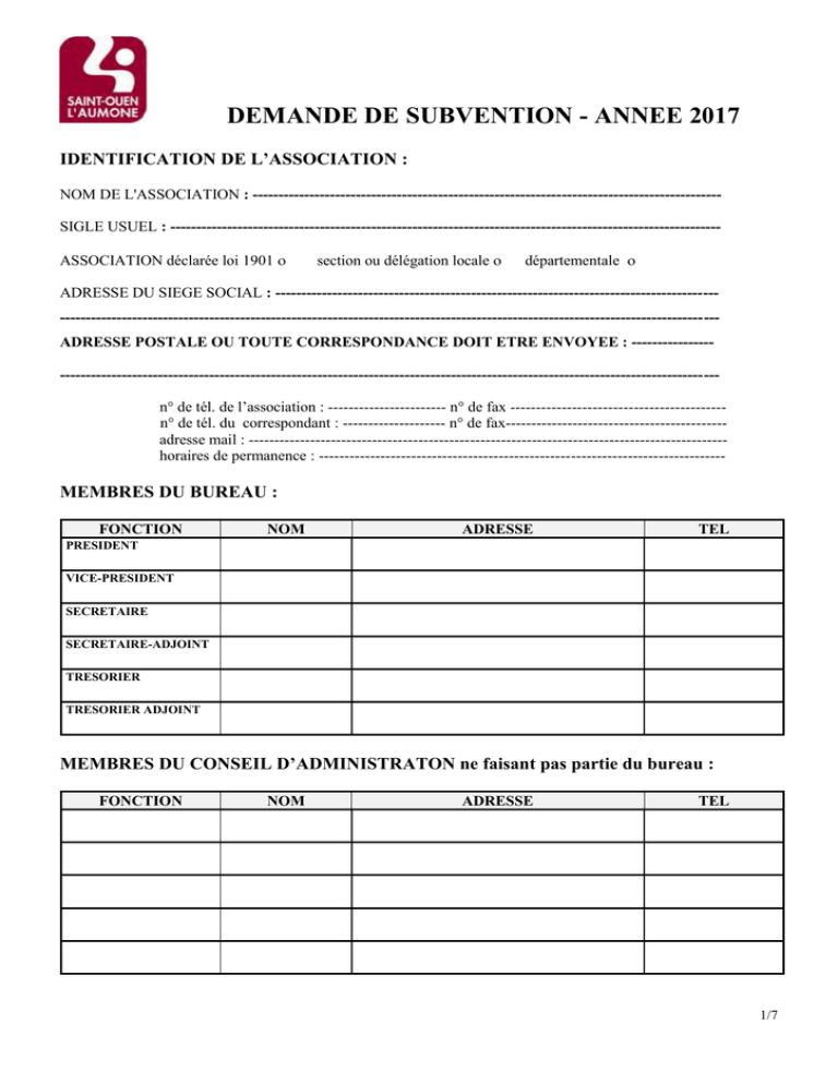 Formulaire De Demande De Subvention Pour Les Associations Formulaire De Demande De Subvention Pour Les Associations