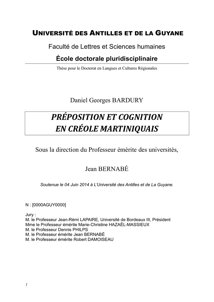 Preposition Et Cognition En Creole Martiniquais