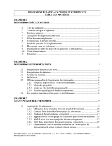 RÈGLEMENT RELATIF AUX PERMIS ET CERTIFICATS