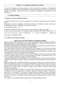 Chapitre 5 : La classification périodique des éléments Au cours de