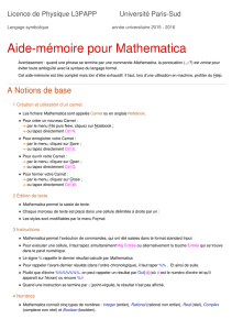 Aide-mémoire Mathematica - Université Paris-Sud